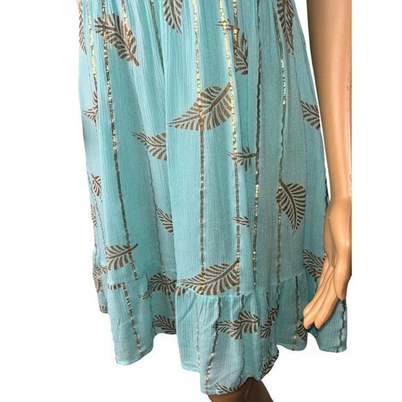 Zury Crochet Trim Sundress Leaf Print Fairy Boho Retro Vintage OS Mermaidcore - Picture 9 of 9